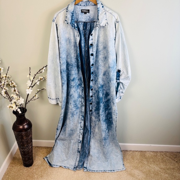 Thrill Denim Maxi Button Down Shirt Size 3X - Picture 3 of 4